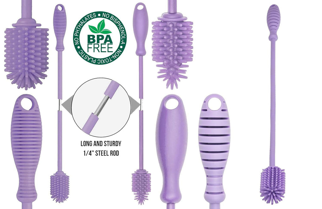 A-Brush Silicone Bottle Cleaner Brush, 3 Piece Set, Long Handle - Water Bottle Cleaner, Baby Bottle