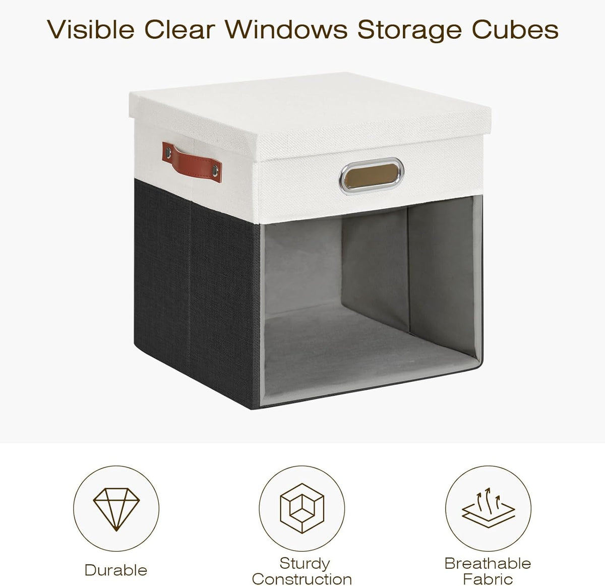 Fabric Storage Cubes with Clear Windows and Lids 11'' Foldable Storage Bins with 3 Handles