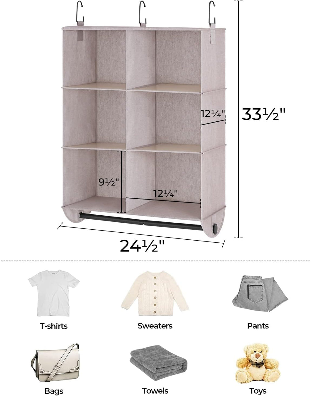 StorageWorks Hanging Closet Organizer with Metal Rod, 6-Section Closet Organizers and Storage
