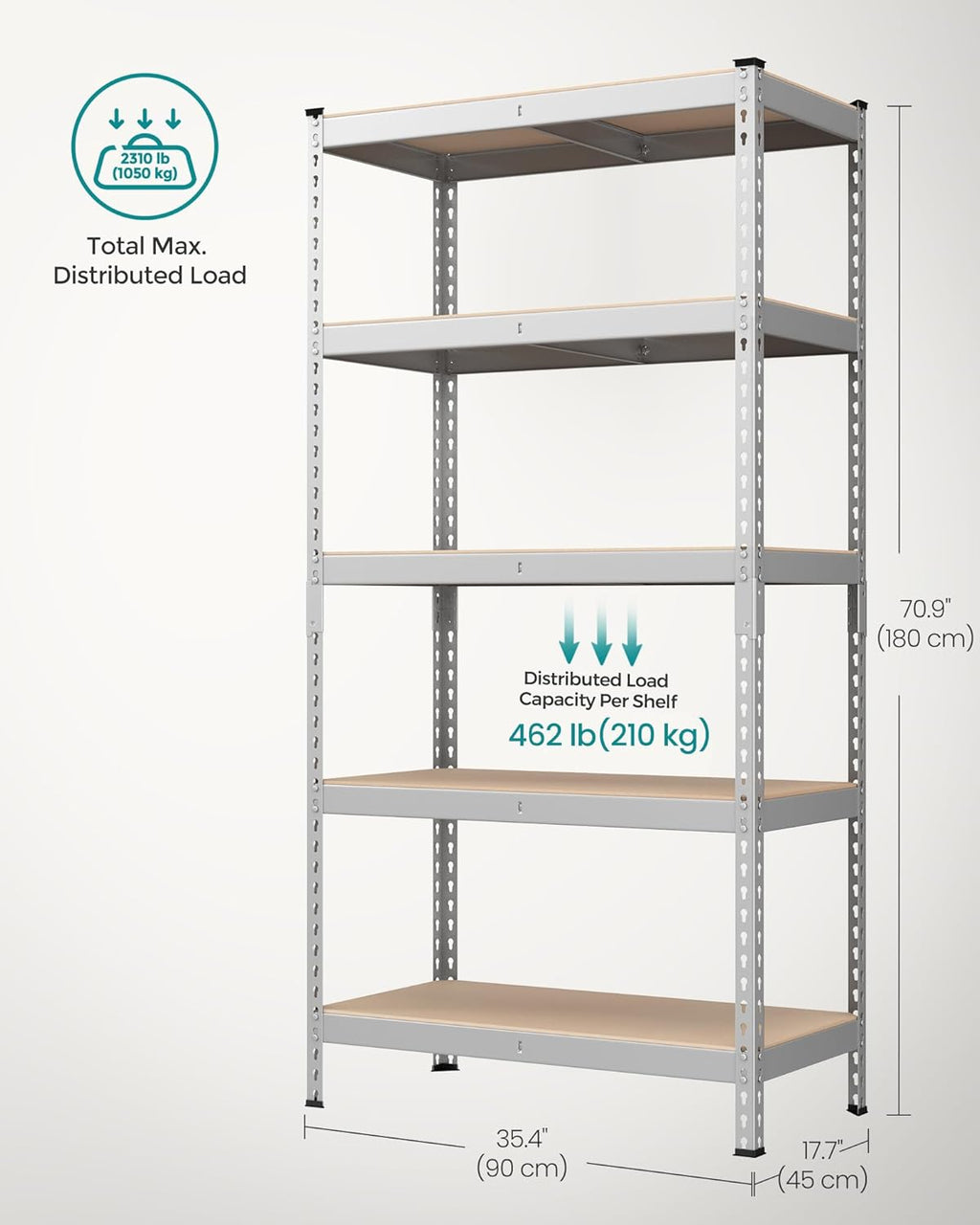 SONGMICS 5-Tier Storage Shelves, Load 2310 lb, Set of 2 Garage Storage, Boltless Assembly
