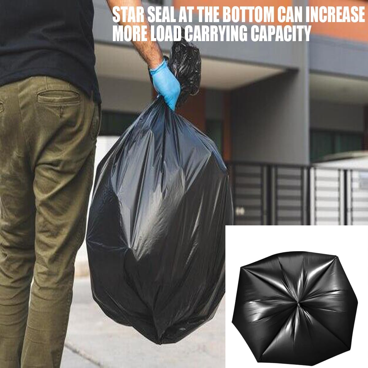 40-45 Gallon Lawn & Leaf Trash Bags, 50 Count Bulk, Black Garbage bags, Multi-purpose Trash Can Bin