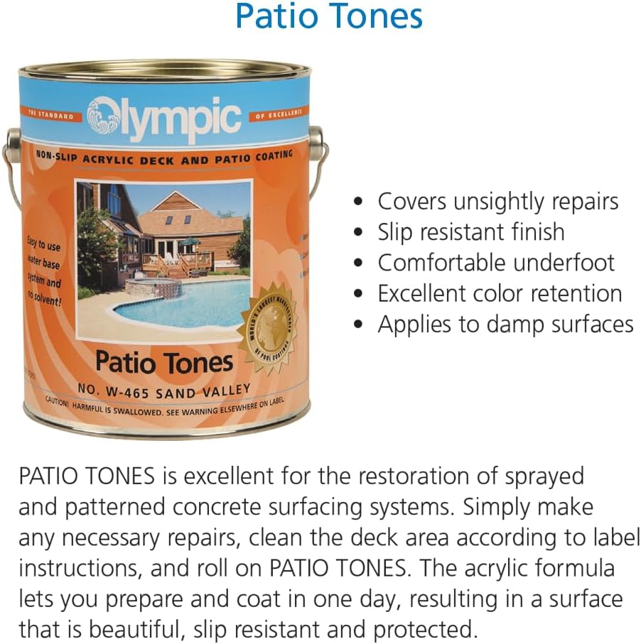 Olympic Patio Tones - Champagne - 1 Gallon - Non-slip acrylic deck and patio coating, concrete