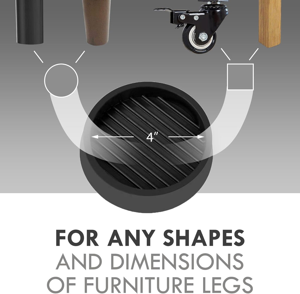 4X4 Round Rubber Caster Cups, Non Slip Furniture Pads, Anti-Slip Gripper, Anti Skid Furniture Feet