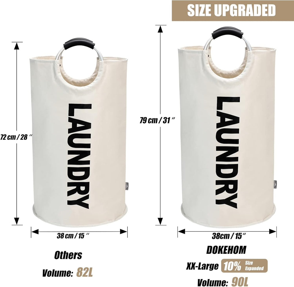 DOKEHOM 90L Large Laundry Basket, Collapsible Laundry Bag, Freestanding Tall Clothes Hamper