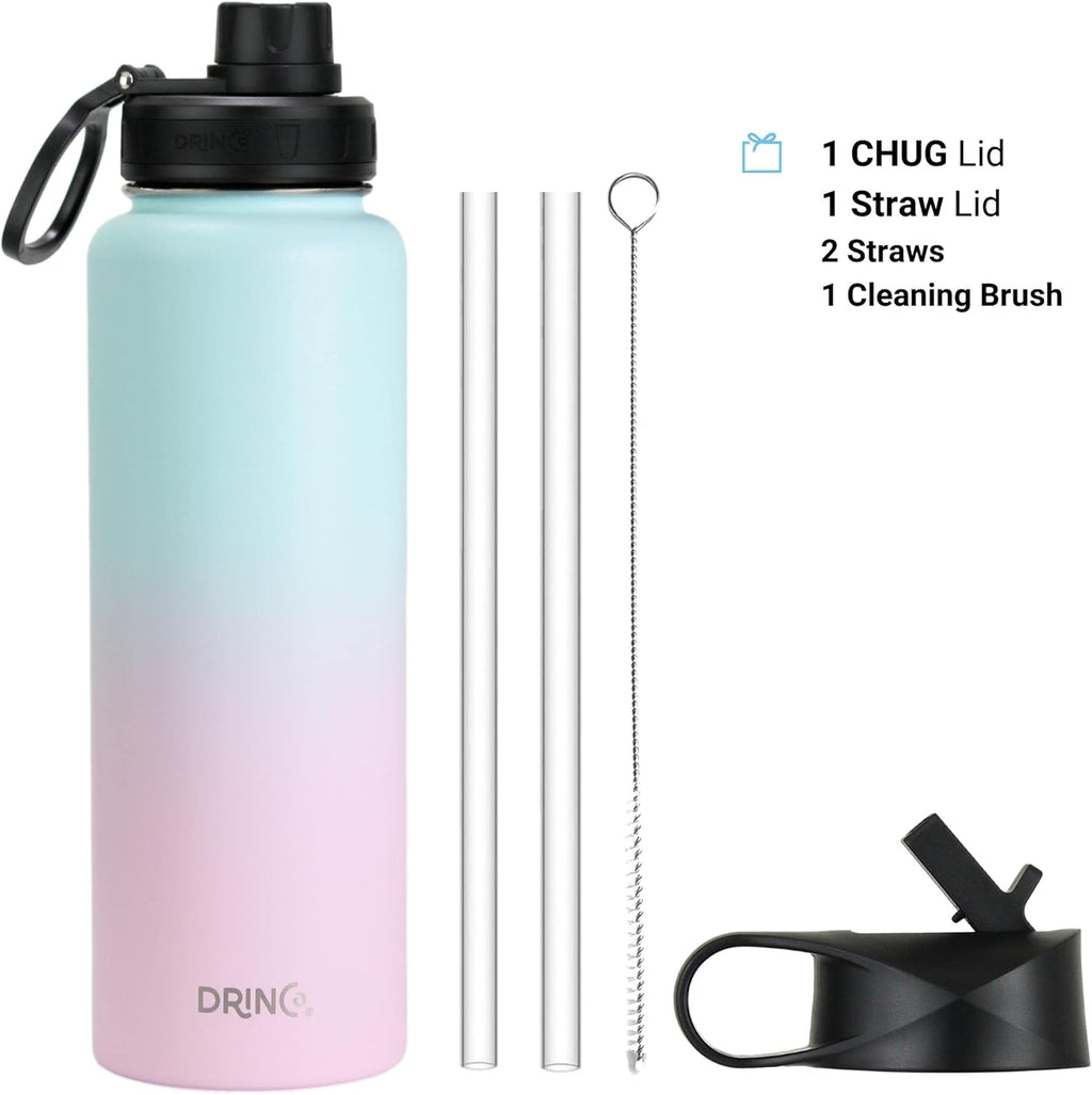 DRINCO Stainless Steel Water Bottle Spout Lid Vacuum Insulated Double Wall Water Bottle Wide Mouth