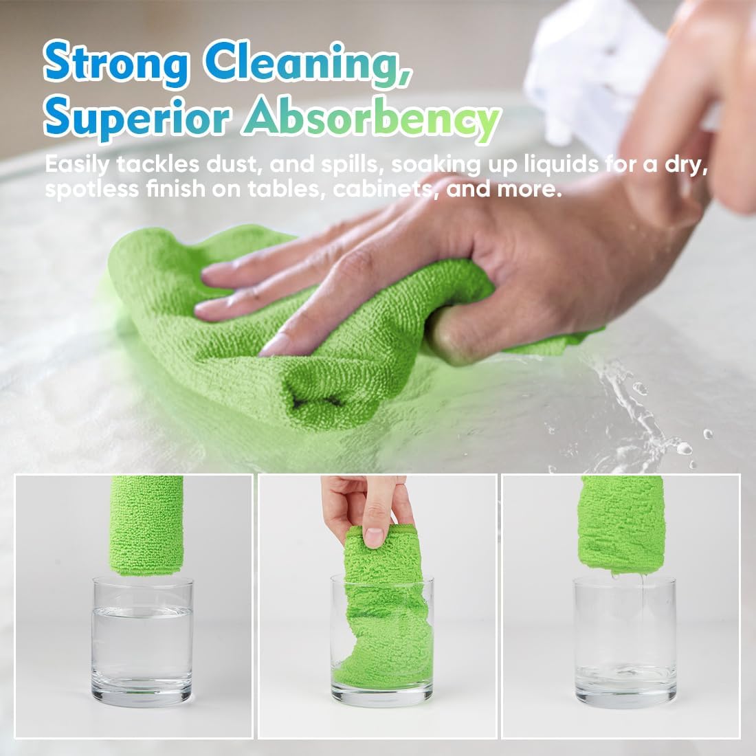 HOMEXCEL Green Microfiber Cleaning Cloth 12 Pack, 12.5 x 12.5 inch Microfiber Towels for Cars