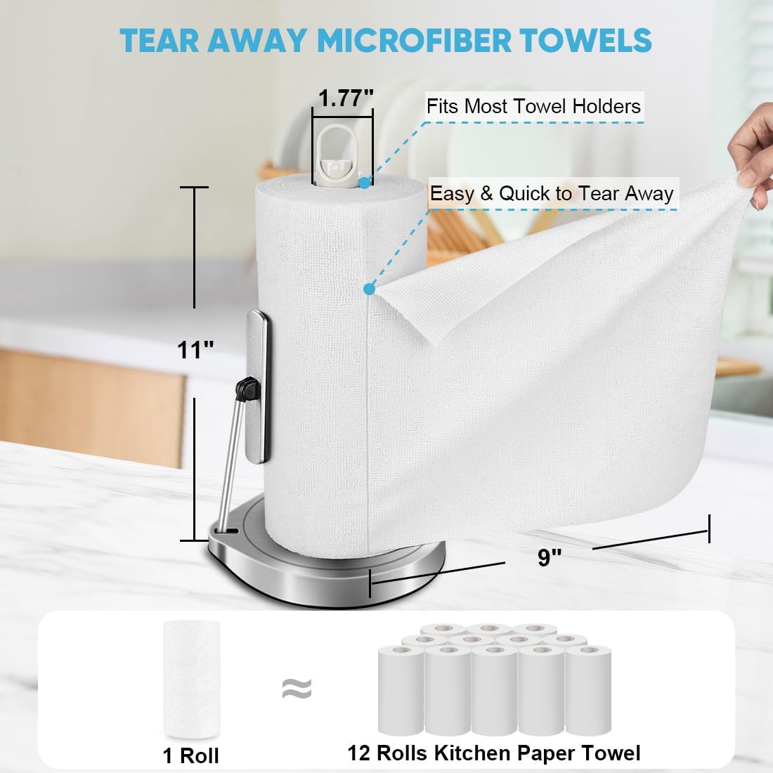 AIDEA Microfiber Cleaning Cloth Roll, Shop Towels 165 Sheets(3 Roll), Tear Away Reusable Paper