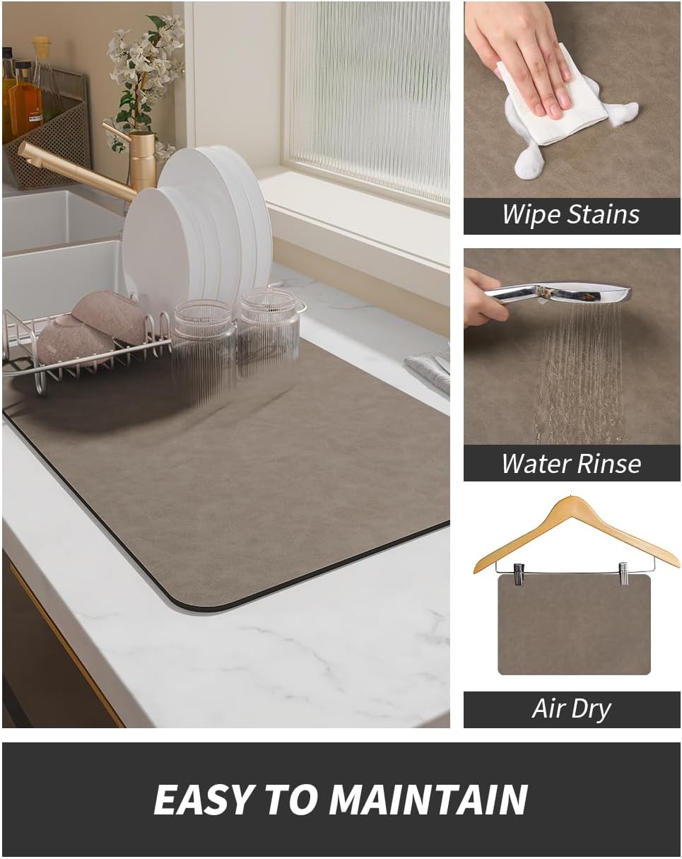AMOAMI Coffee Mat Hide Stain Rubber Backed Absorbent Dish Drying Mat for Kitchen Counter - Fits