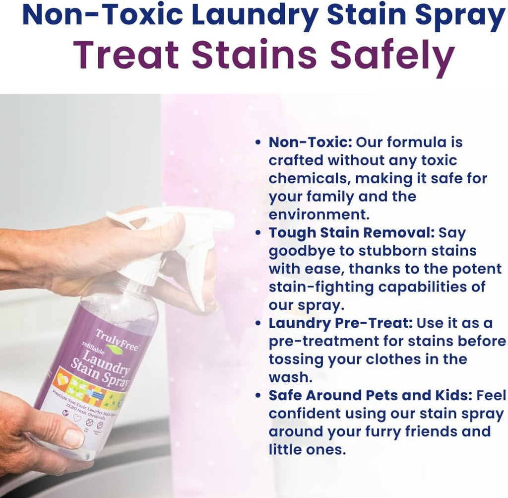 Truly Free Laundry Stain Remover Spray for Clothes - Removes Tough, Dried-In Stains on Whites &
