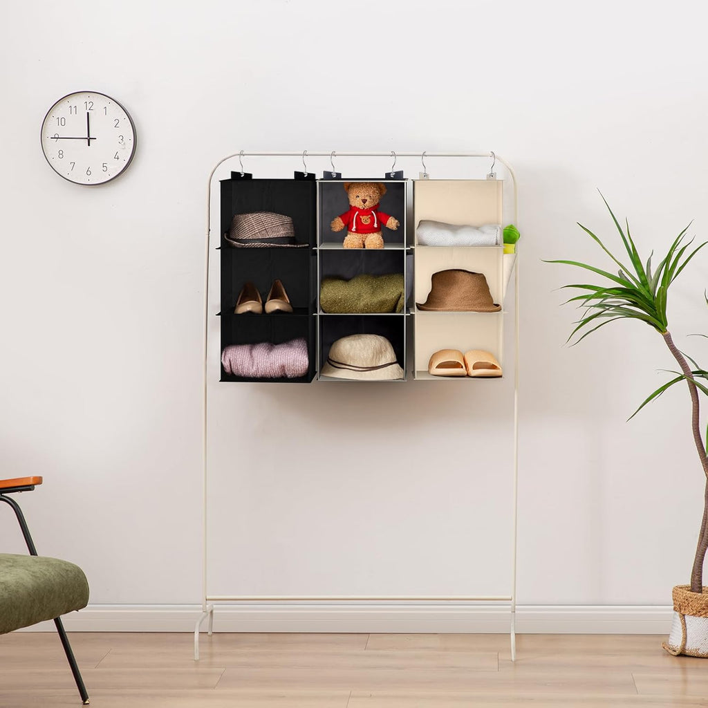 YOUDENOVA Hanging Closet Organizer, 3-Shelf Closet Hanging Storage Shelves, Beige