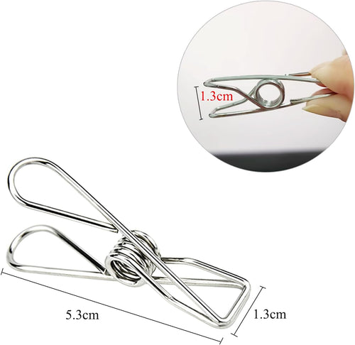 100 Pack Metal Clothes Pegs, Stainless Steel Utility Clips for Laundry, Washing Line, Snack Bags