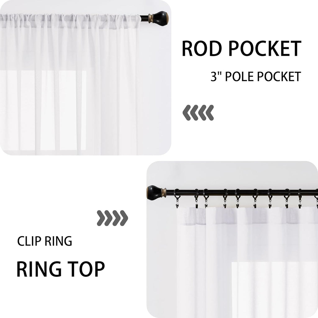 Tollpiz Sheer Door Curtains Closet Linen Textured Curtains Sheer Doorway Light Filtering Voile Rod