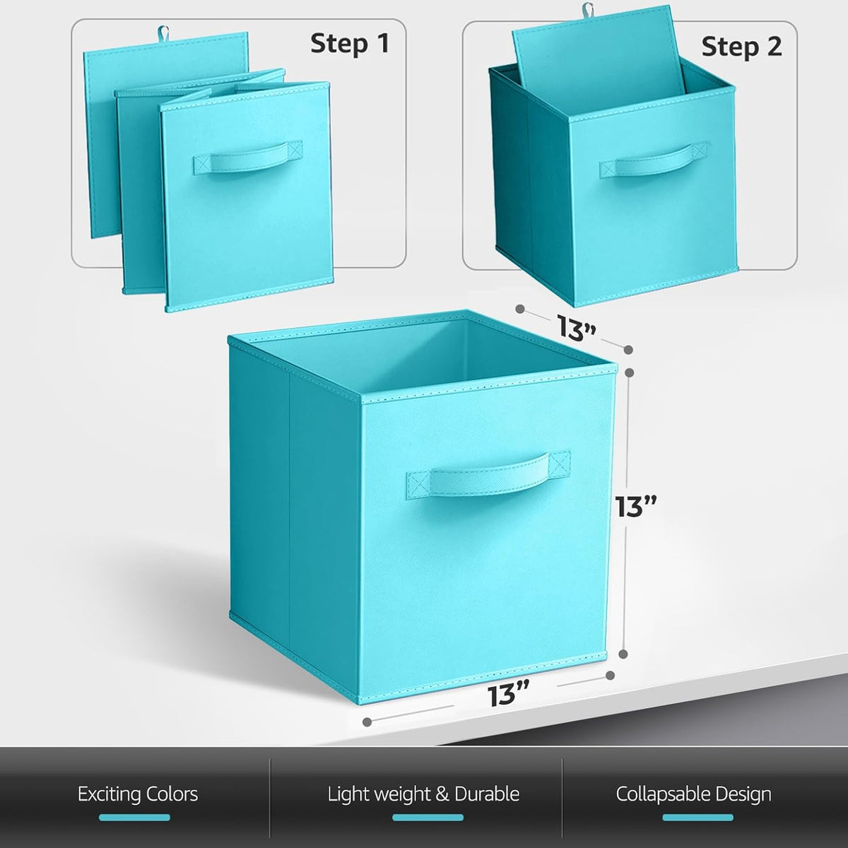 Sorbus 13 Inch Storage Bins - Sturdy Collapsible Fabric Storage Cubes with Handle - 8 Foldable