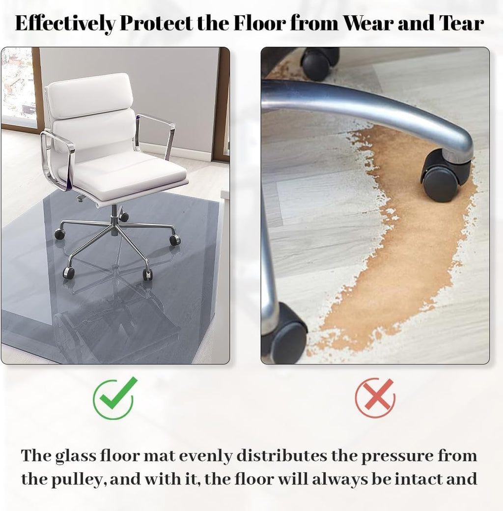 [Tempered Glass] 46" x 55" Glass Chair Mat, Heavy Duty Hard Tempered Glass Mat with Round Corner