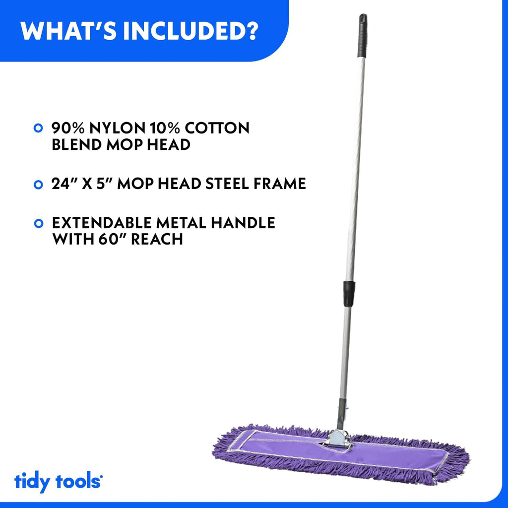 24 Inch Purple Commercial Dust Mop & Floor Sweeper with Extendable Handle – Mop for Hardwood, Tile