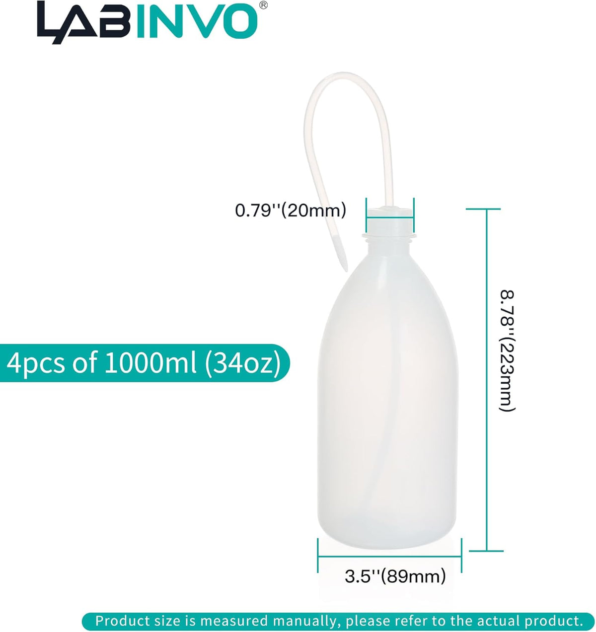 4pcs of Economy Wash Bottles, Vol.1000ml (34oz), Narrow-Mouth Squeeze Bottles Bottles, LDPE