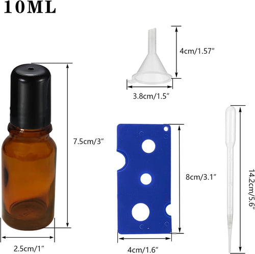 10ML Roller Bottles for Essential Oil, 4 Pack Empty Amber Glass Roller Bottle for Perfume Oil, Roll