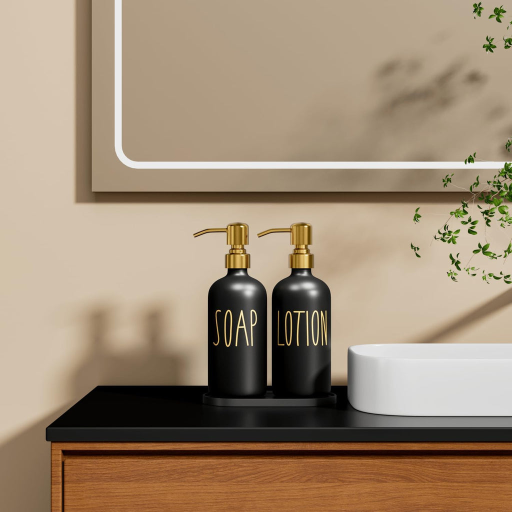 MOMEEMO Bathroom Soap Dispenser Set, Contains Hand Soap and Lotion Dispenser, Suitable for Black