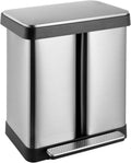 16 Gallon Dual Compartment Trash Can, Hands-Free Recycling Rectangular Garbage Bin, Stainless Steel