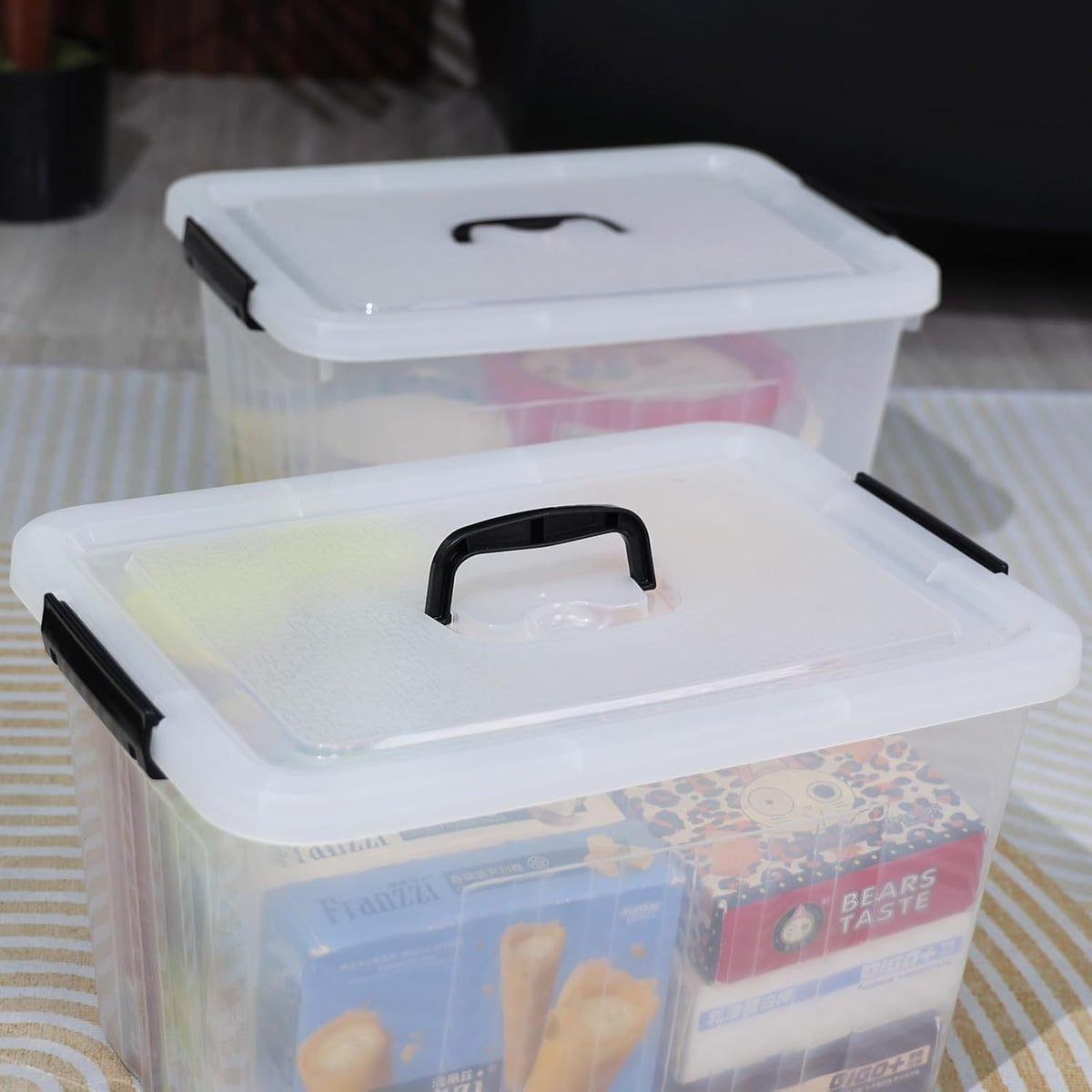 Zopnny 25 Quart Clear Storage Bin with Handle, Plastic Storage Latch Box with Lid, 4 Pack