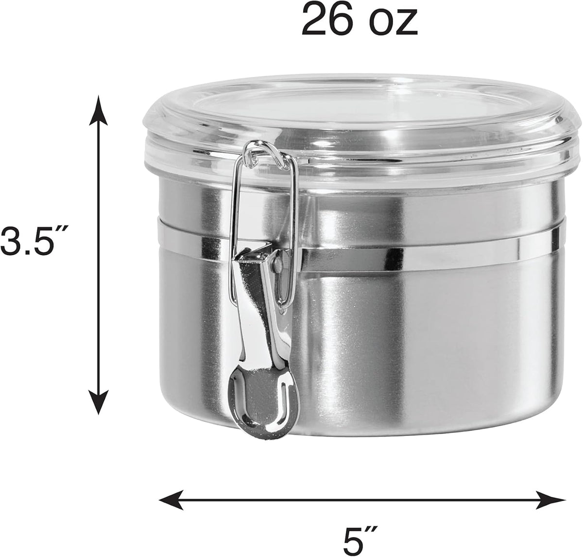 OGGI Stainless Steel Kitchen Canister 26 fl oz - Airtight Clamp Lid, Clear See-Thru Top - Ideal for