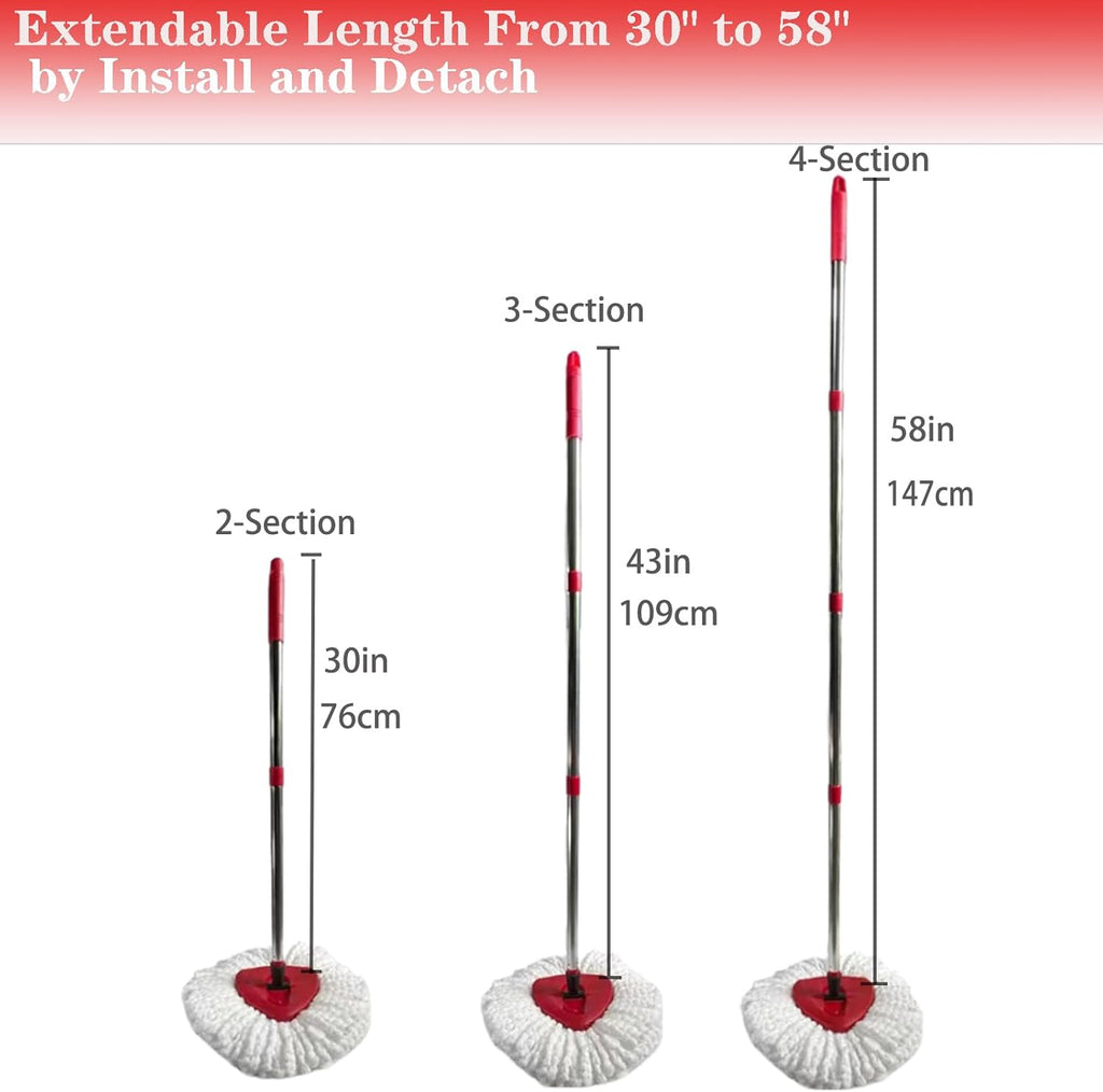 Spin Mop Replacement Handle, 4-Section 30-to-58 inch Mop Replacement Stick Compatible with Ocedar