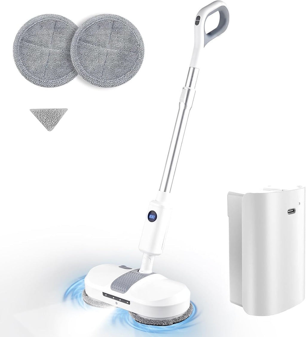 Cordless Electric Mop, Dual Motor Powerful Spin, Cordless Mop with LED Headlight/Water Sprayer