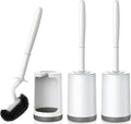 HAMITOR Toilet Bowl Brush Holder Set: Curved Design with Holder for Deep Cleaning Under Rim
