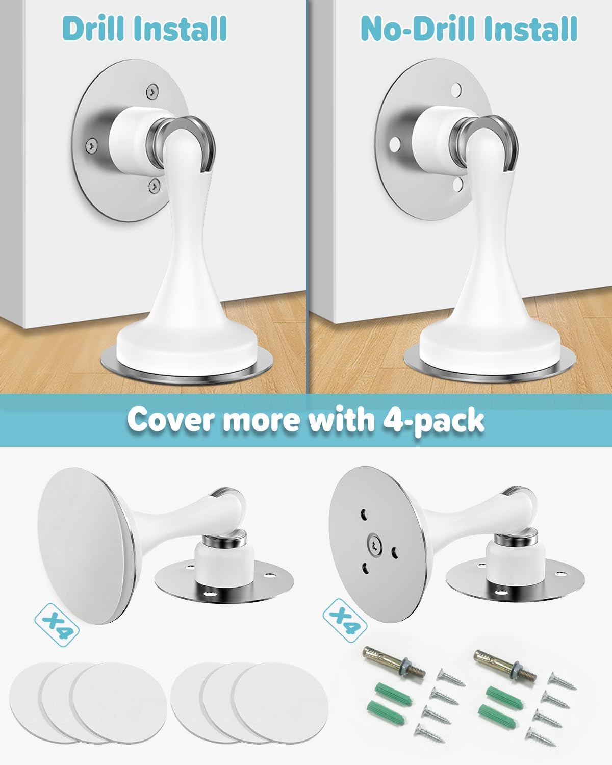 Magnetic Door Stoppers Door Catch - 4 Pack Stainless Steel Heavy Duty Door Stops for Bottom of