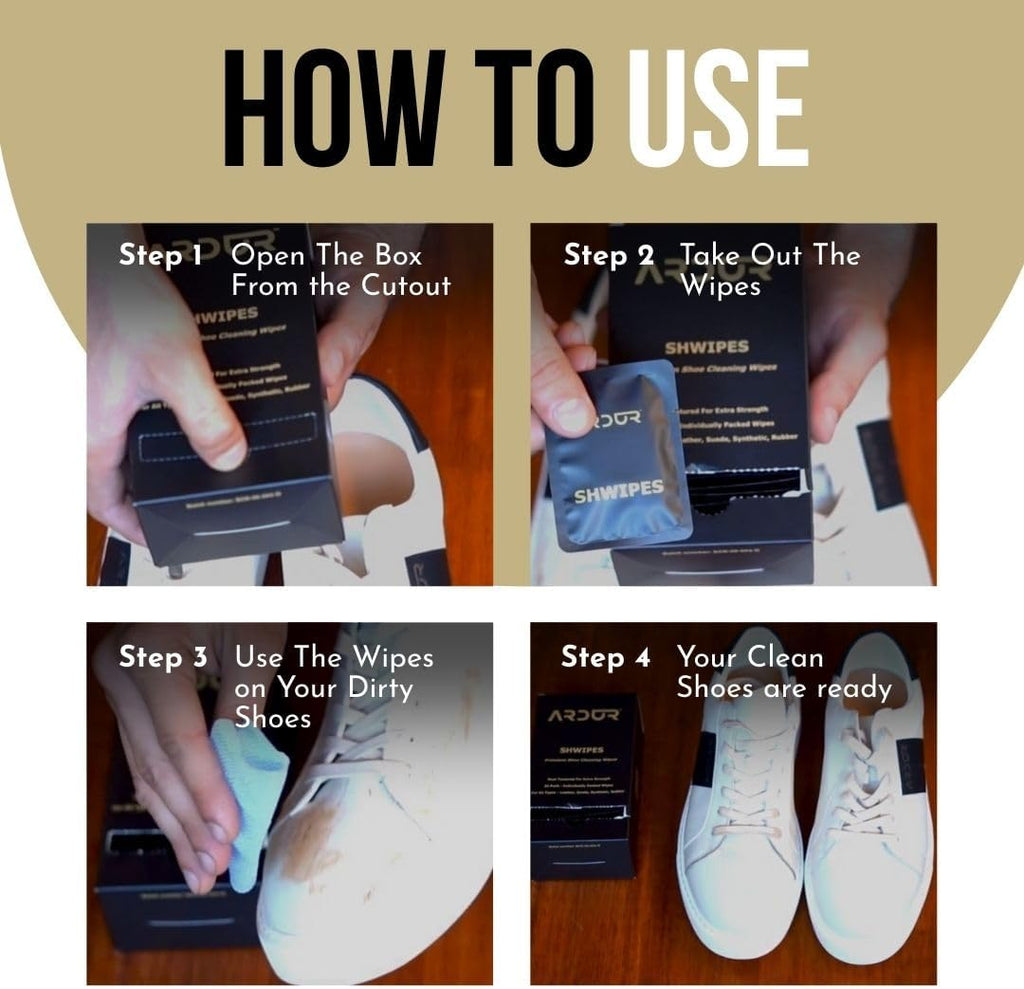 Ardur Premium Shoe Cleaning Wipes For Sneakers (30 Individually Wrapped Wipe) | Dual-Texture Design