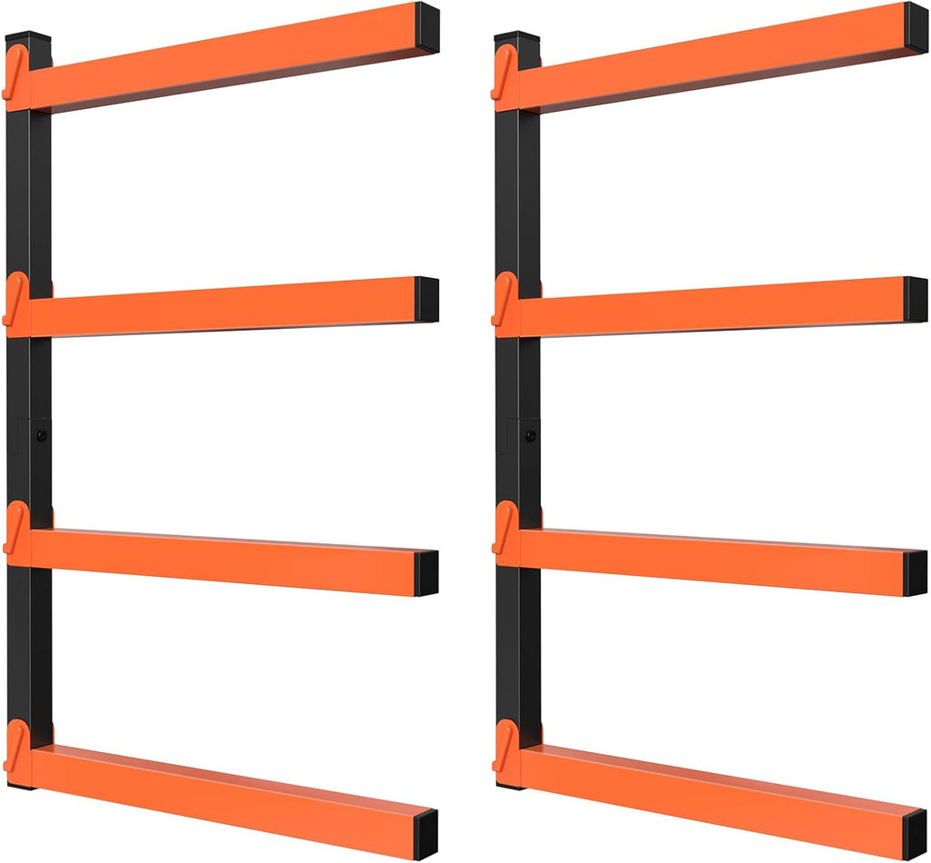NANANARDOSO Wall Mount Wood Organizer and Lumber Storage,Heavy Duty Metal Shelf with 4-Level,Lumber