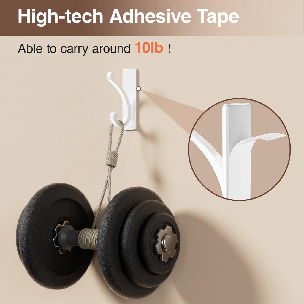 Adhesive Wall Hook for Towel/Coat - Extra Sticky 10LB Stainless, Stick on Hanger for Bath or