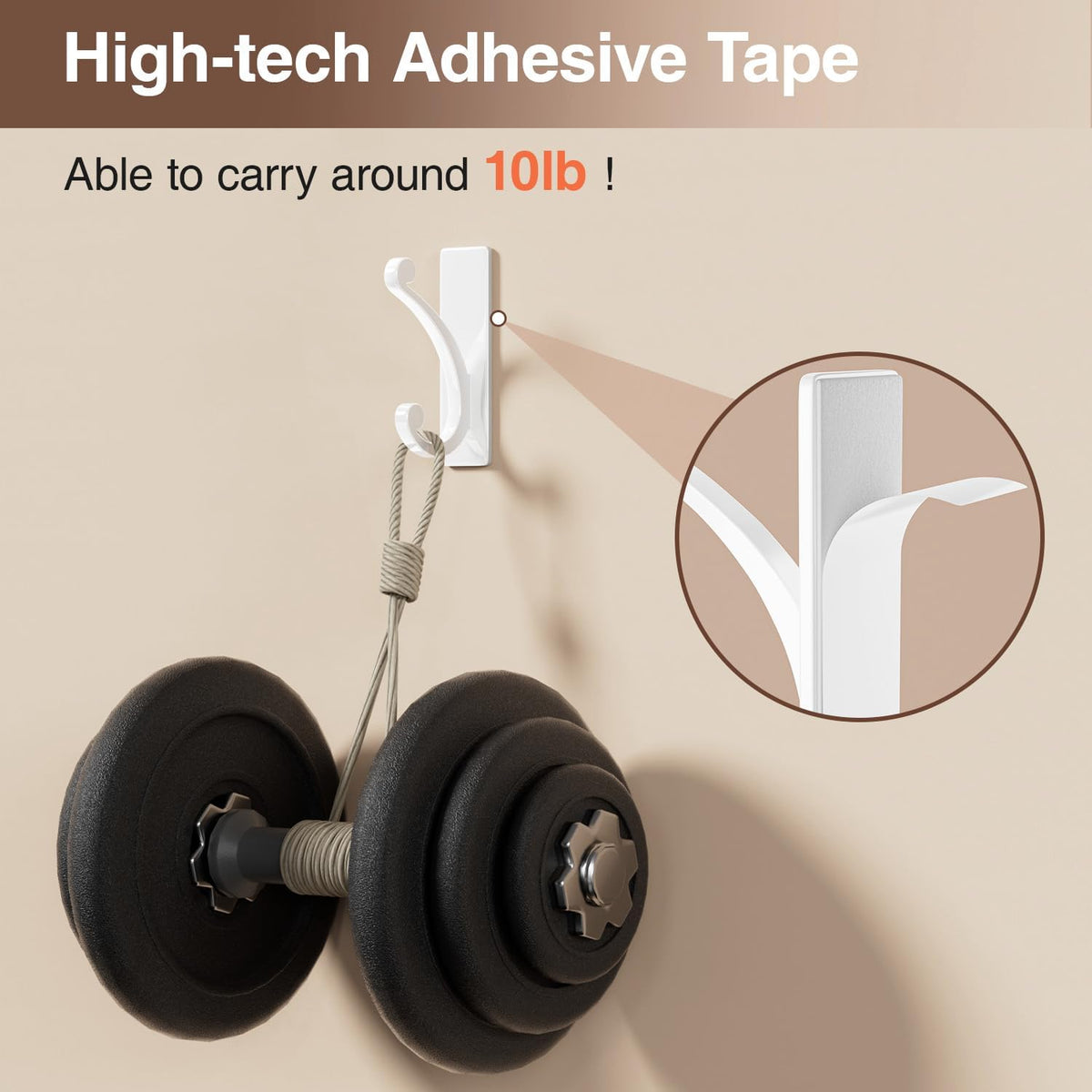 Adhesive Wall Hook for Towel/Coat - Extra Sticky 10LB Stainless, Stick on Hanger for Bath or