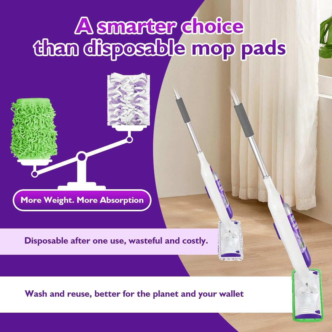 Reusable Mop Pads for Swiffer PowerMop, 8 Pack Microfiber Mop Pad Refill with Scrubber Strips for