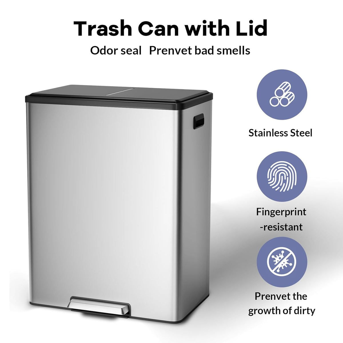 GarveeHome Step Dual Trash Can, 60L/16 Gallon Recycle Bins with Lid, 2 Removable Wastebusket, Step