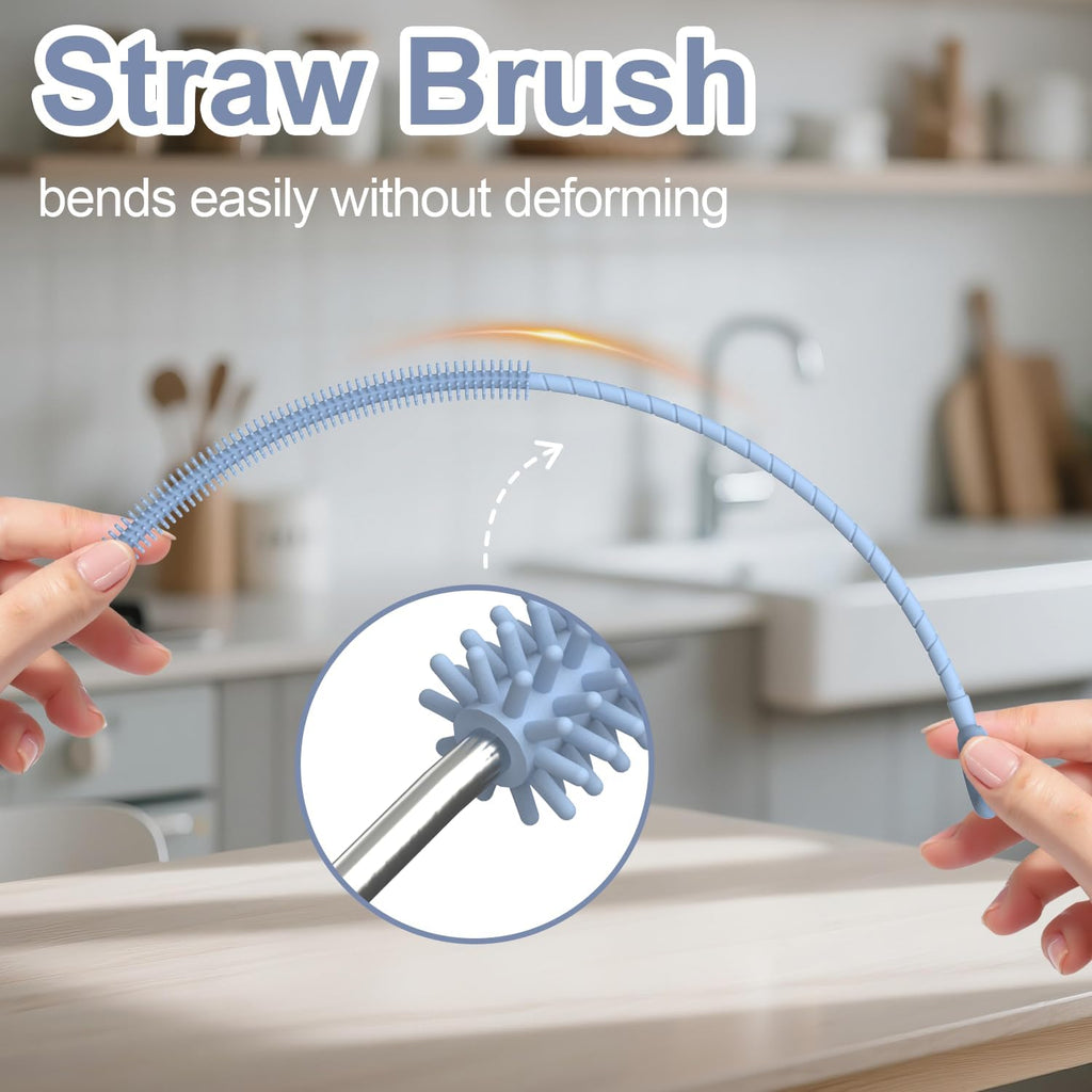YOTIME Silicone Straw Cleaner Brush, 2 Pcs Reusable Straw Brush(6mm+9mm) for Cleaning Narrow & Wide