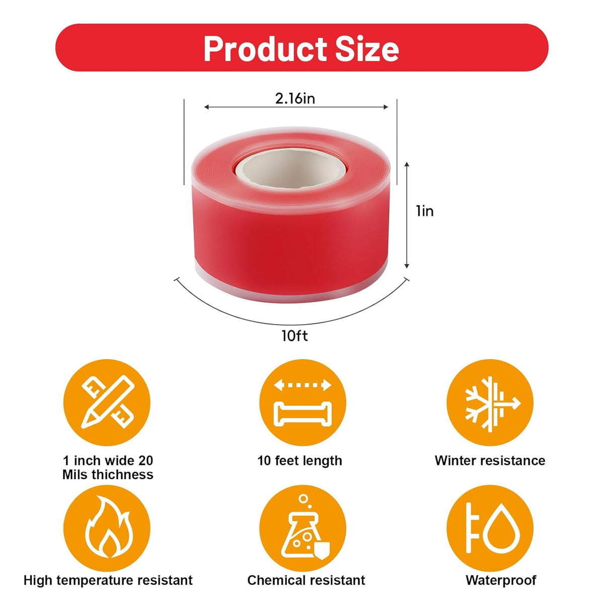 Self Fusing Silicone Tape 4 Rolls 1 in x 10' Red Waterproof Rescue Tape Rubber Leak Silicone