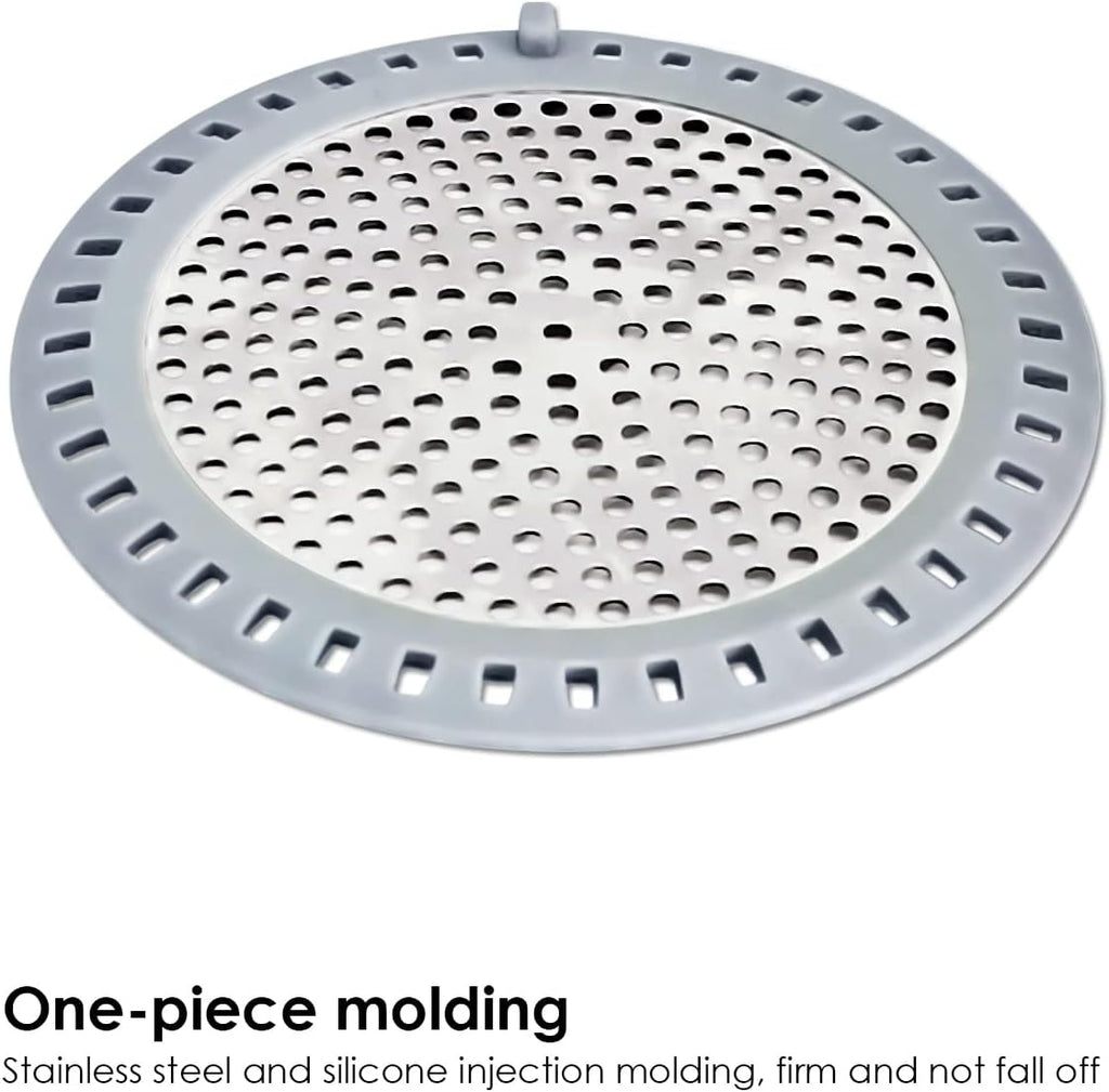 2PCS Shower Drain Hair Catcher, Shower Drain Strainer, Stainless Steel with Silicone Edging, 4.75