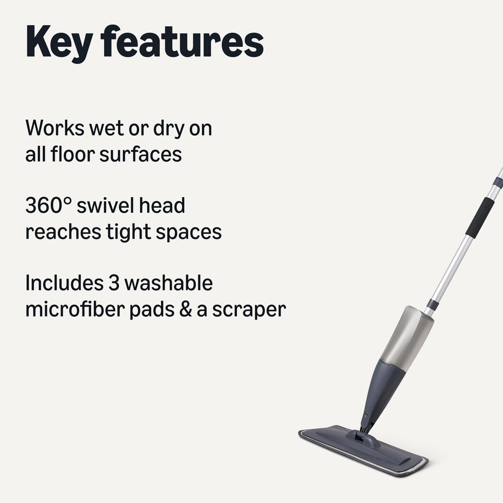 Amazon Basics Dry and Wet Floor Spray Mop, 360-Degree Swivel Spray Mop for Hardwood, Tile