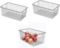 16inch Freezer Wire Storage Organizer Baskets, Household Refrigerator Bins with Built-in Handles