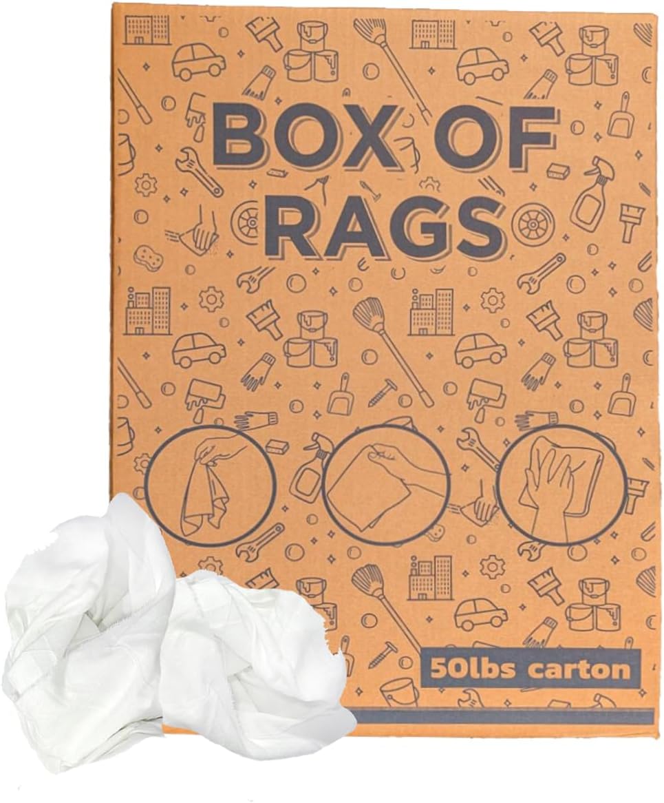 Recycled White Sheeting Cleaning Rags (50 lbs. Box) – Lint Free White Cotton Cloths for