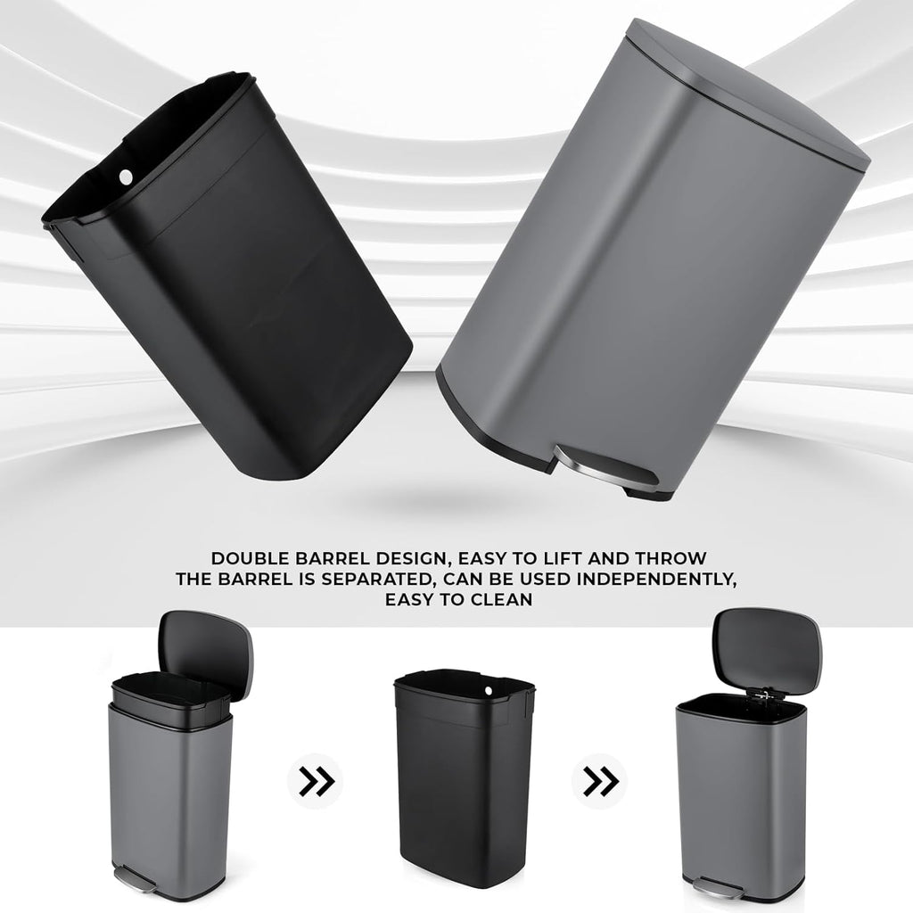 8 Gal Kitchen Trash Can, 30L Recycling or Garbage Bin, Brushed Stainless Steel Waste Basket