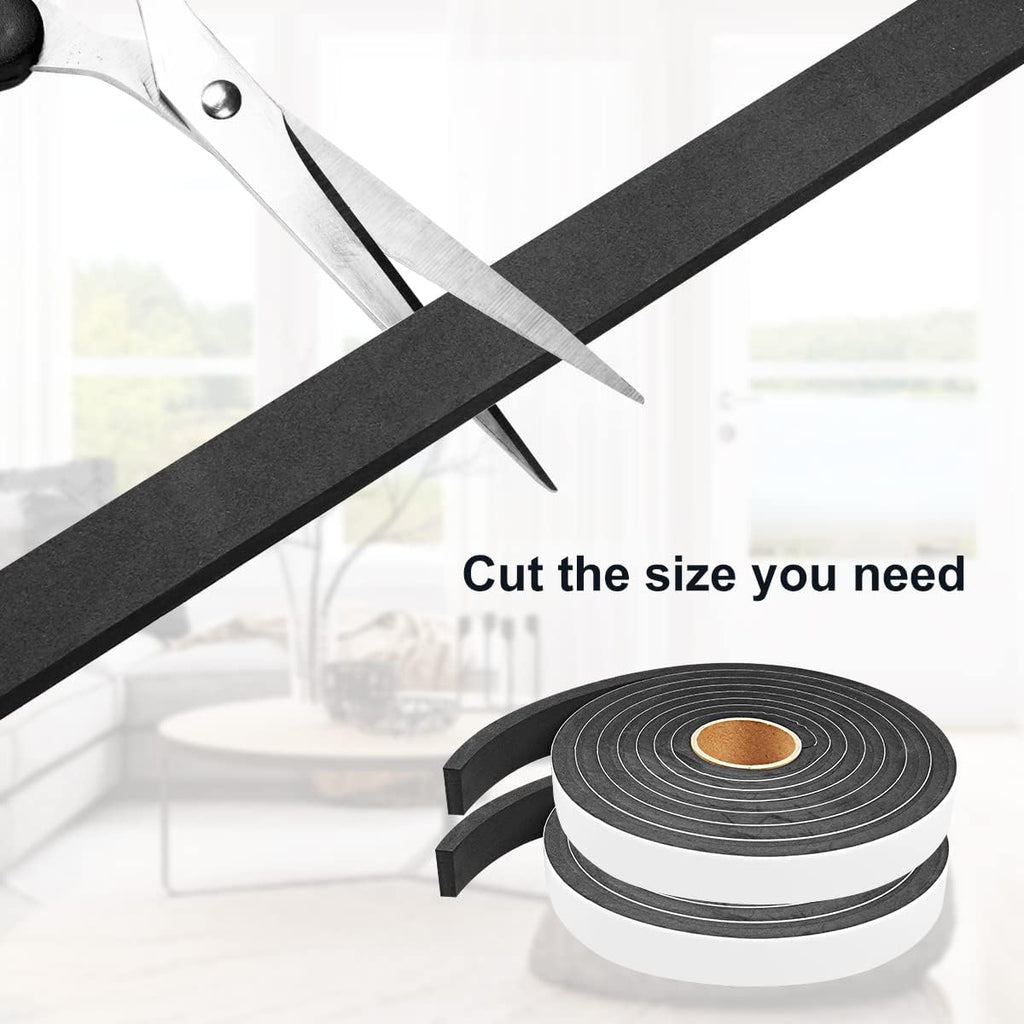 2 Rolls Weather Stripping Door Seal, 3/4'' W x 3/8'' T Foam Tape Close Cell, Single Sided Weather