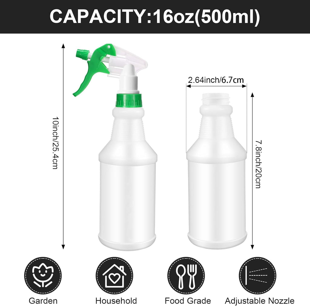 Eccliy 12 Pcs 16 Oz Plastic Spray Bottle, Adjustable Empty Reusable Sprayer for Cleaning, Planting