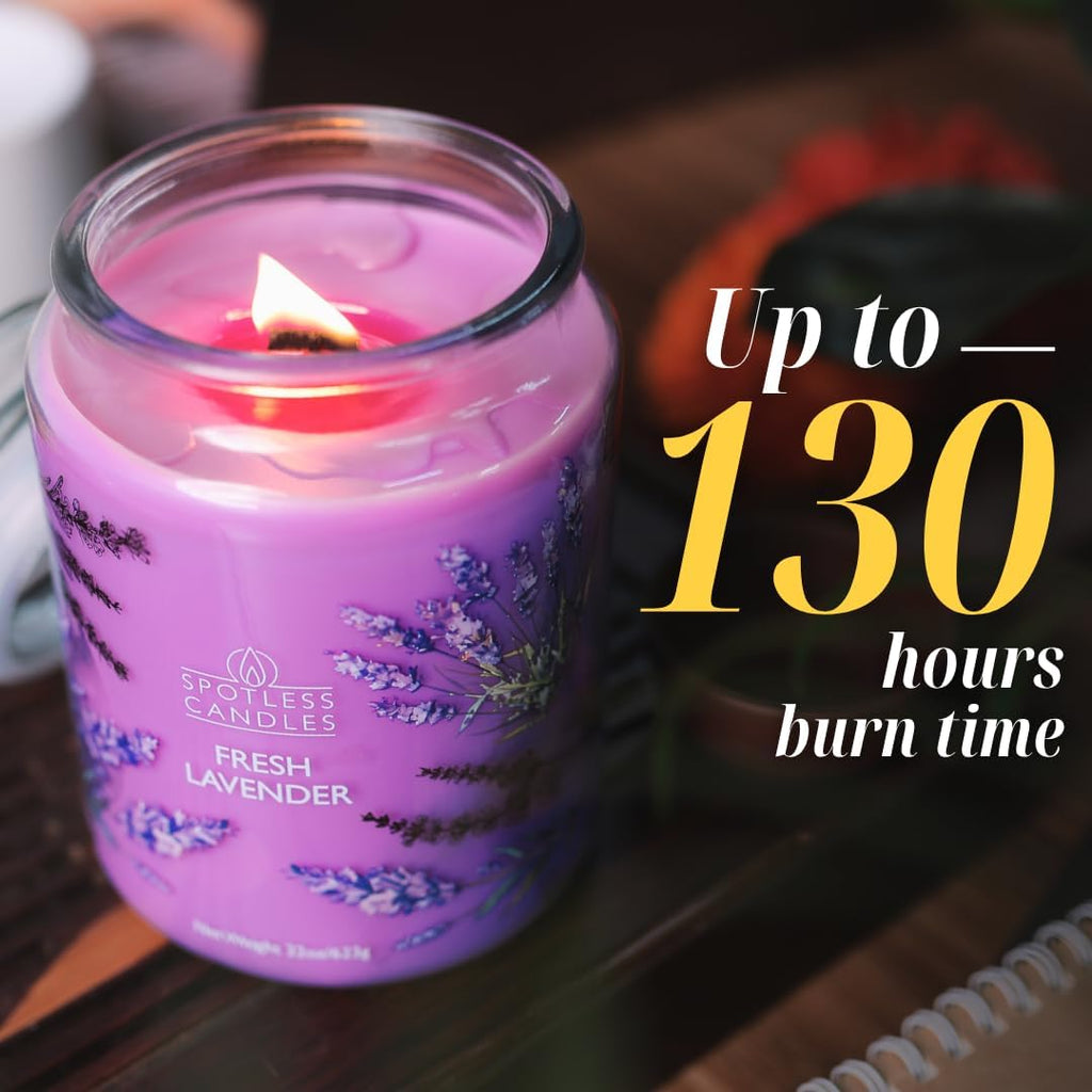 Fresh Lavender Candle 22oz Glass Jar with Wooden Wick in a Decorated Jar Within a Presentation Gift