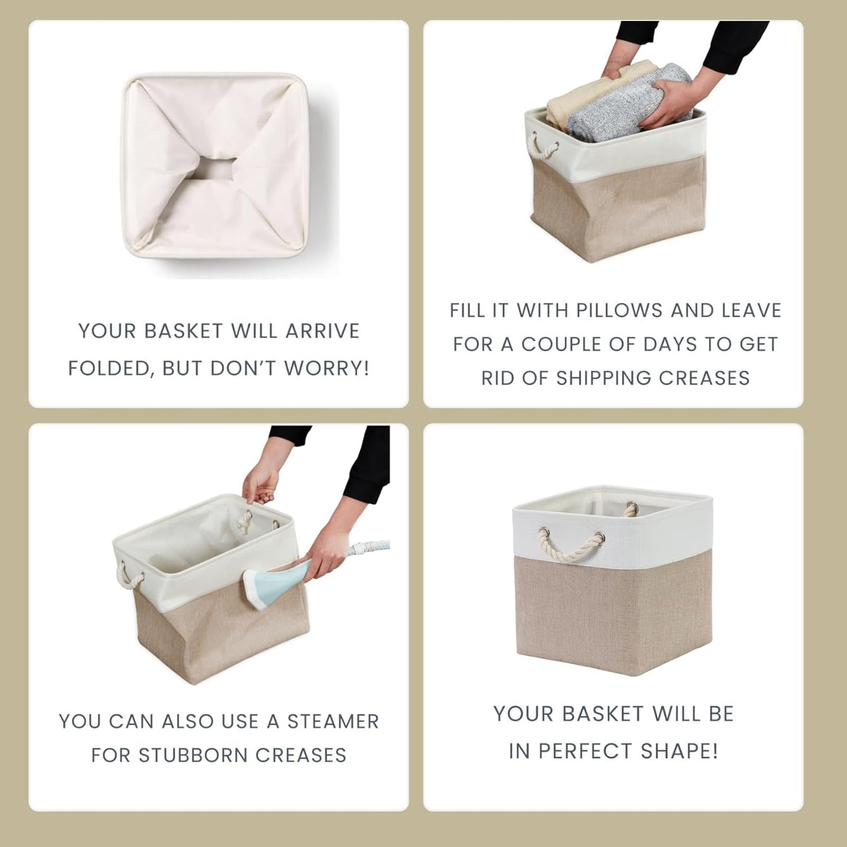 Mangata Canvas Storage Boxes, 13 Inch Cube Storage Bins Set of 6, Fabric Baskets with Cotton Rope