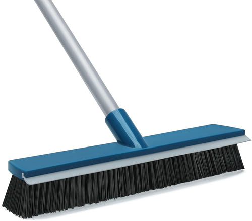 16-Inch Push Broom Outdoor with Rubber Squeegee and 58" Long Handle, 2 in 1 Commercial Broom Brush