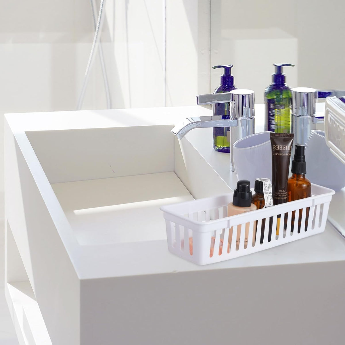 Domensi 12 Pack Slim Plastic Storage Baskets Tray for Organizing 10.25x3.25x2.5 Inch Small Narrow