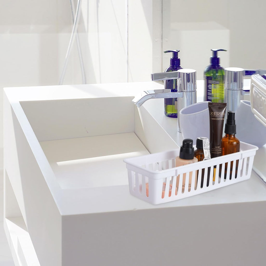 Domensi 12 Pack Slim Plastic Storage Baskets Tray for Organizing 10.25 x 3.25 x 2.5 Inch Small