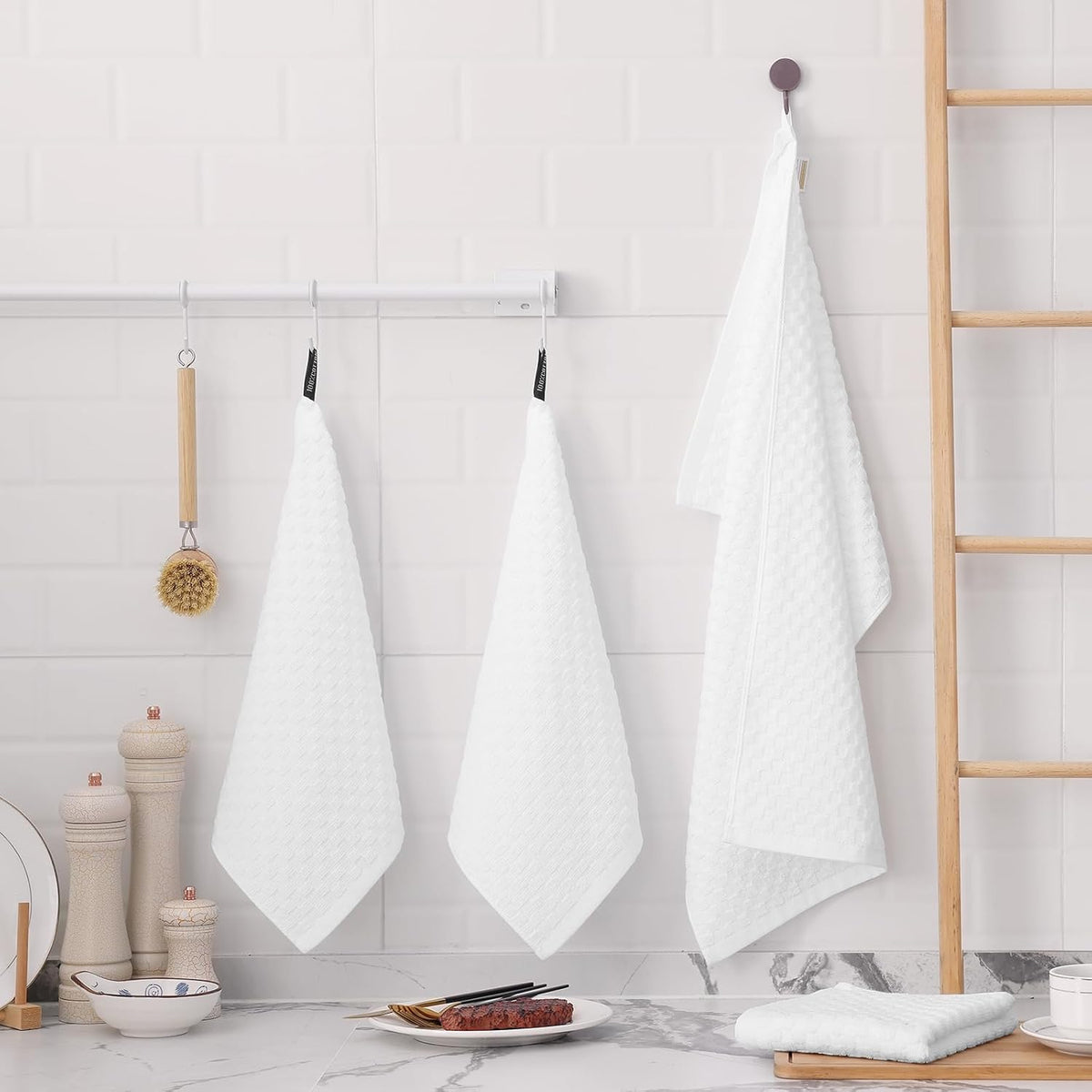 Fintale 100% Cotton Kitchen Towels and Dishcloths Set, 12 x 12 & 15 x 25 Inches, Set of 8 Bulk